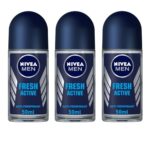 Nivea Fresh Active Deodorant Roll On for Men, 50ml, (Pack of 3)