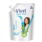 Vivel Exfoliating Body Wash, Mint & Cucumber Shower Gel Creme, Liquid Refill Pouch, 400 ml, for Glowing and Moisturised Skin Refill Pouch, All Skin Types