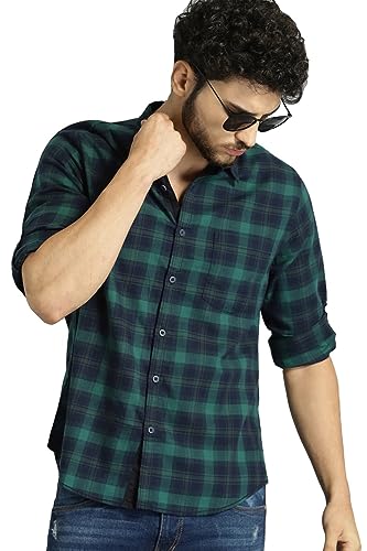 IndoPrimo Men’s Cotton Casual Regular Fit Green Checks Shirt for Men Full Sleeves – Harley (Medium, Green)