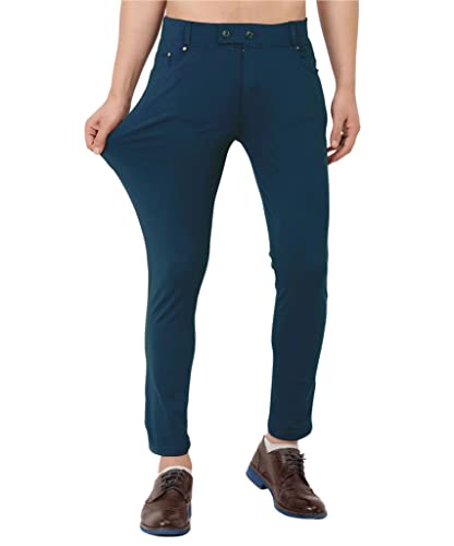 SWADESI STUFF Men’s Casual Chino Pants | Stylish Regular Fit Comfortable Trousers – Ideal for Everyday Wear – Airforce Blue (XXL)