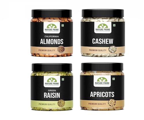 Nature Prime Fresh and Healthy Dry Fruits Combo Pack of Almond, Cashew, Raisin, Apricot (200g * 4) 800G JAR PACK