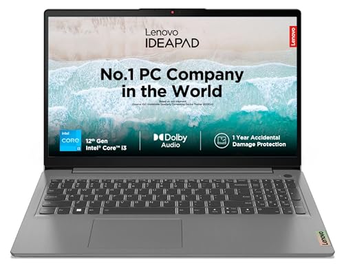 Lenovo IdeaPad Slim 3 12th Gen Intel Core i3 15.6″ (39.6cm) FHD 250 Nits Thin and Light Laptop (8GB/256GB SSD/Windows 11/Office 2021/Alexa Built-in/3 Month Game Pass/Grey/1.62Kg), 82RK00XDIN