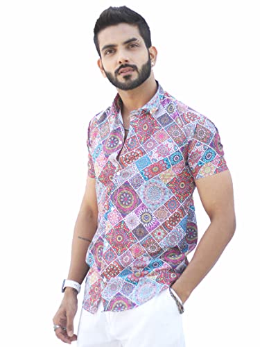 HARPITA Men’s Digital Ptinted Half Sleeve Shirt | Stylish Printed Casual Wear Shirt for Mens(Shirts-Micro-PUSHPA-Multi-M)