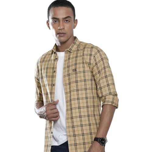 The Indian Garage Co Adult Men’s Regular Fit Shirt (0721-SH95-09_Beige M)