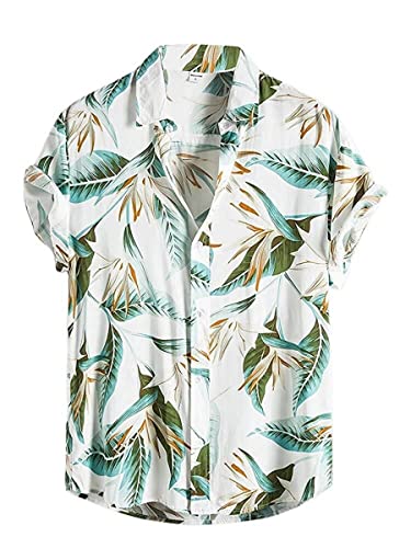 LookMark Men’s Cotton Blend Stitched Printed Half Sleeve Shirt(Printed Shirt Elias-L) White