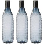 Amazon Brand – Solimo Assorted Unbreakable Plastic Water Bottle, Ideal for Fridge, Black | BPA Free | Leak-Proof | Set of 3 | 1000 ml