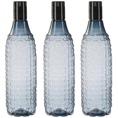 Amazon Brand – Solimo Assorted Unbreakable Plastic Water Bottle, Ideal for Fridge, Black | BPA Free | Leak-Proof | Set of 3 | 1000 ml