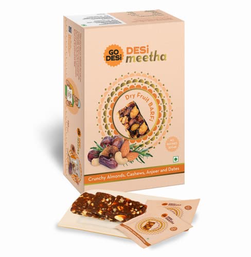 GO DESi Dry Fruits Barfi | 400 grams Burfi | 20 Individually Wrapped Burfi | Indian Sweets Gift Pack | Dates Bar | Anjeer | Khajoor | Nuts | Sweets Indian Mithai