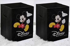 Fun Homes Disney Mickey Mouse Print Non Woven Fabric Foldable Laundry Basket, Toy Storage Basket, Cloth Storage Basket with Handles (Set of 2, Black)