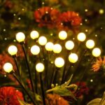 GIGAWATTS 8 LED Firefly Solar Garden Automatic Waterproof Light Ground Lamp Decoration for Home Patio Lawn Outdoor Yard Backyards Pathways Campgrounds (Pack of 2, Warm White)