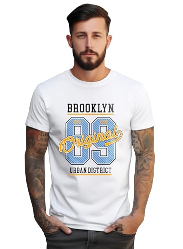 Peppyzone Men’s Regular Fit Number Printed Designer T Shirts for Men (5XL, White)