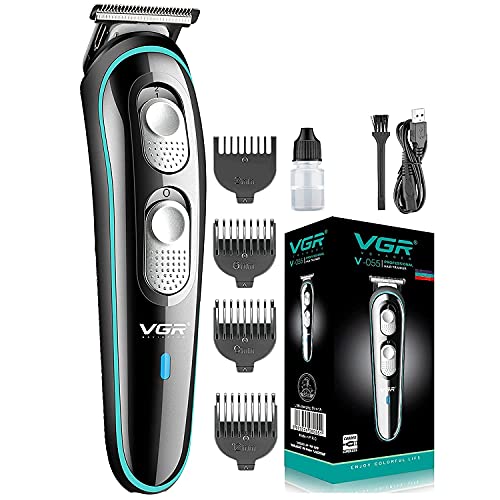 VGR V-055 Professional Cordless Beard Hair Trimmer Kit Wireless Hair Grooming Trimmers with 4 Guide Combs Brush USB Cord for Men, Family or Pets Rechargeable Li-ion Battery 120 mins Runtime – Black