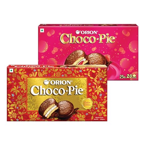 ORION Choco Pie – Chocolate Coated Soft Biscuit – Strawberry and Chocolate Combo – 40 pcs
