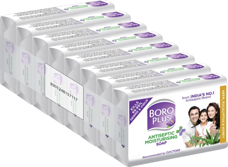 BOROPLUS Antiseptic + Moisturising Soap – Neem, Eucalyptus & Honey (Pack of 8)(8 x 125 g)