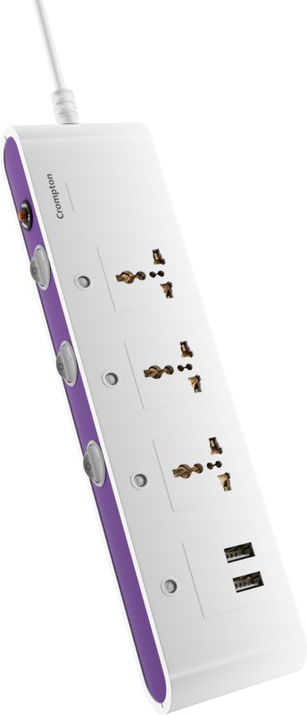 Crompton Powerbox Alpha SU 5  Socket Extension Boards(White, Purple, 2 m, With USB Port)