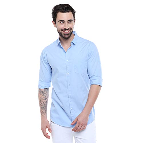 Dennis Lingo Men’s Cotton Sky Blue Solid Casual Shirt (AZ301_Sky Blue_M)
