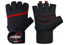 Aprodo Sports Weight Lifting Workout Gym Gloves with Wrist Support, Unisex, Free Size (Black RED)