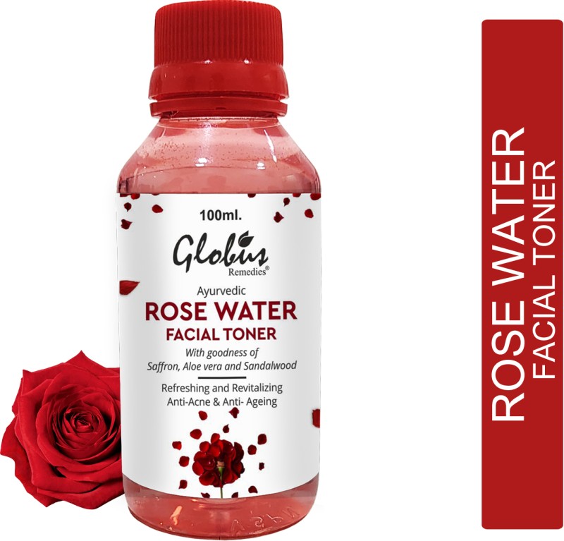 Globus Ayurvedic Rose Water Facial Toner with Goodness of Saffron, AloeVera, Sandalwood Men & Women(100 ml)