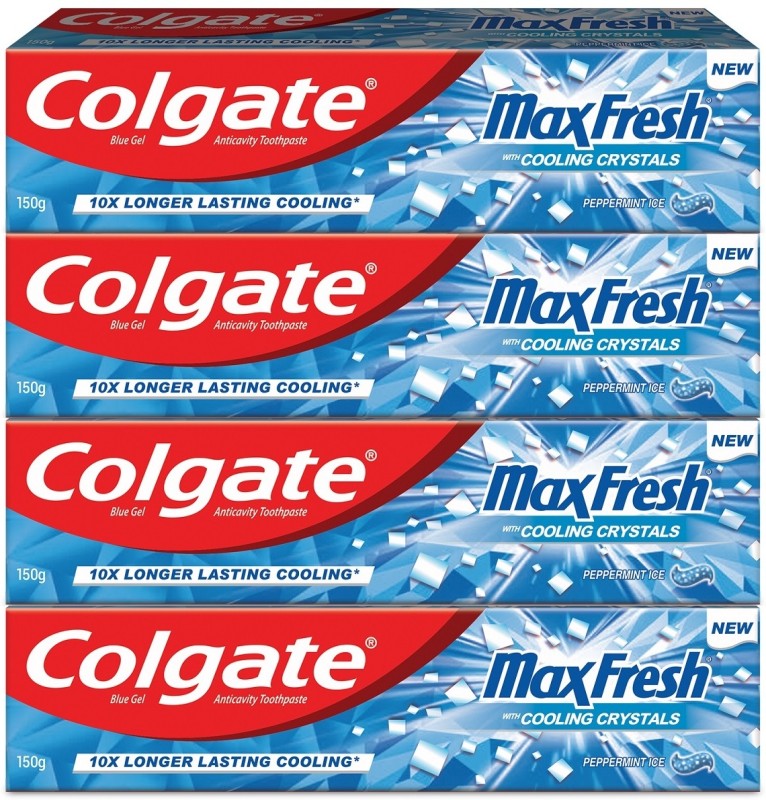 Colgate MaxFresh Toothpaste, Blue Gel Paste with Menthol – Peppermint Ice (Combo Pack) Toothpaste(600 g, Pack of 4)