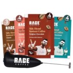 Rage Coffee – Silk Blend Assorted Sachets & Free Frother Coffee Kit Combo (15 X 1.5 Gram Sachets) | 3 Classic, 4 Creamy Hazelnut, 4 Vanilla Velvet & 4 Belgian Chocolate Flavours & Beater)|