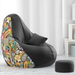 ComfyBean Bag with Beans Filled 4XL Bean Bag with Free Cushion and Footrest – Official : CustomCoziness Combo (Matching Color : Printed, Sports – H – Black Green), Faux Leather