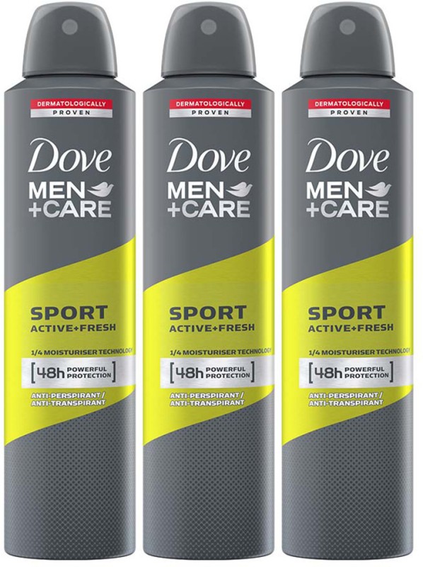 DOVE Men+Care Sport Active + Fresh Dry Spray Antiperspirant Deodorant (Pack of 3) Deodorant Spray  –  For Men(750 ml, Pack of 3)