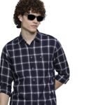 The Indian Garage Co Men’s Checkered Slim Fit Shirt (1121-SH125-21_Navy L)