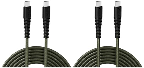 URBN 65W Fast Charging USB Type-C to Type-C Cable | PD Charger & Data Transfer | Unbreakable Nylon Braided | iPhone 15, Smartphones, Laptops, MacBooks | 5ft Length – Camo (Pack of 2)