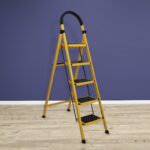 Plantex Compact Foldable 5-Step Ladder for Home – Wide Anti Skid Steps (Yellow & Black) Steel Ladder(With Platform)