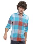 KETCH Men’s Slim Fit Shirt (KHSH000452_Blue M)