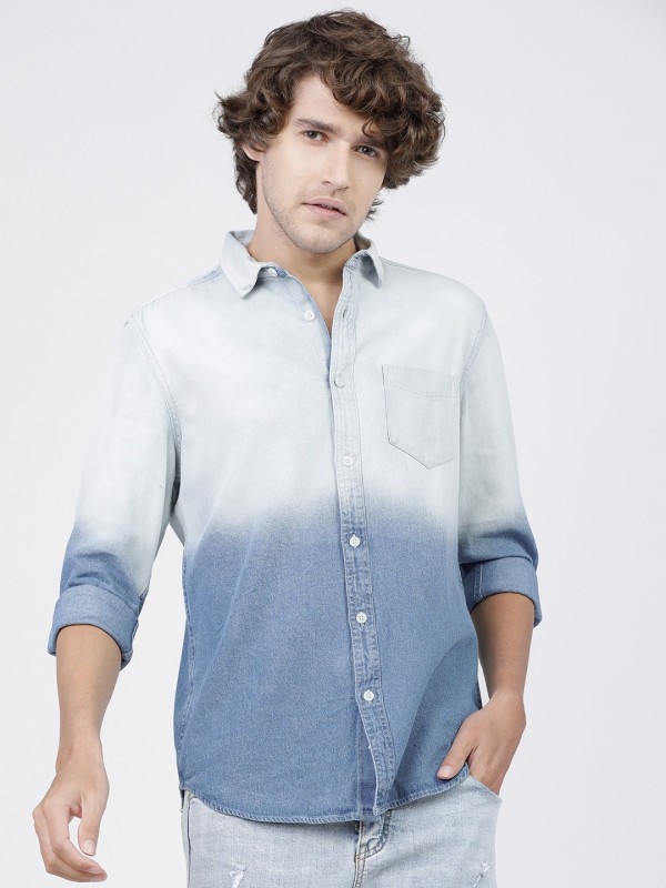 HIGHLANDER Men Solid Casual Light Blue Shirt