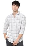 KETCH Men’s Letter Print Straight Fit Shirt (KHSH000333_White/Beige M)
