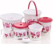 UMA Plastic Bathroom Set 07 Pieces Heavy Duty, Large Capacity 20 L Plastic Bucket(Pink)