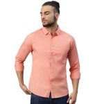 Dennis Lingo Men’s Cotton Solid Slim Fit Casual Shirt (C301_Coral_M)