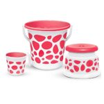 MILTON Plastic Duplex Spa 3 Piece Set, Red | 25 Litres Bucket With Mug & Stool | Bathroom Accessory Set