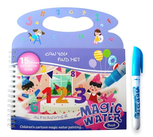 GLUN® Children’s Cartoon Water Magic Painting Book with Marker, 15 Different Exploration Scenes, Ocean and Space Theme Magical Book Pack of 1