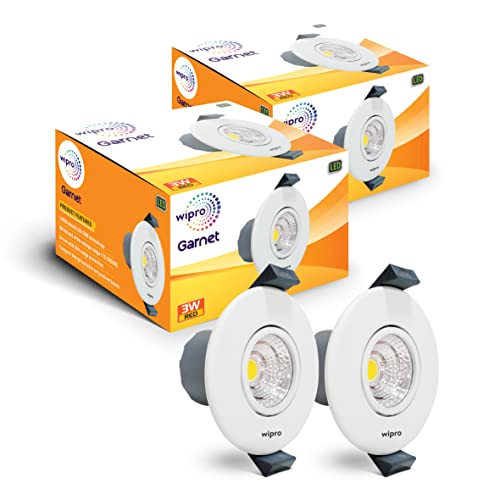 wipro Garnet 3W Round LED Mini Spotlight |COB Spotlight for Ceiling|Red Color | Adjustable Design | Recessed Tiltable Downlighter for False Ceiling | Cutout – 58mm |Pack of 4