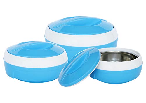 Princeware Solar Casserole with Inner Stainless Steel – Set of 3 (530 ml,780 ml,1290 ml), Blue