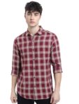 KETCH Men’s Checkered Slim Fit Shirt (KHSH000550_Maroon/Beige XL)