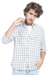 KETCH Men’s Letter Print Straight Fit Shirt (KHSH000639_White/Navy Blue M)