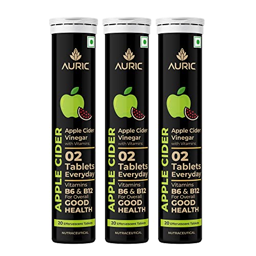 Auric Apple Cider Vinegar with Vitamins | 60 ACV Tablets with Vitamin B6 & B12 | Weight Loss & Metabolism Benefits | Supports Digestion, Bloating Relief & Gut Health for Men and Women | Taste Only Green Apple, Not the Vinegar