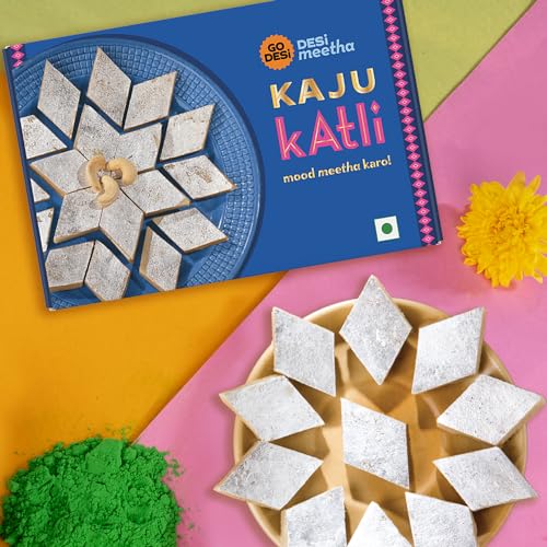 GO DESi Premium Kaju Katli 200 grams, 61% Cashews, Indian Sweets Gift Pack, DESi Meetha, Sweets Indian Mithai, Cashew