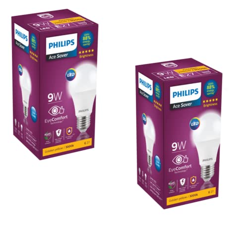 Philips 9-Watts E27 LED Warm White LED Bulb, Pack of 2, (Ace Saver)