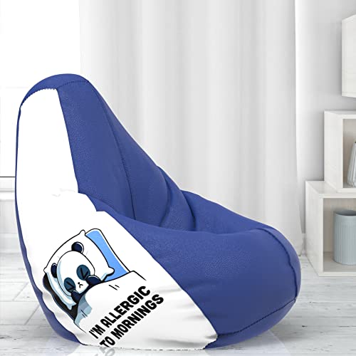 ComfyBean Bag with Beans Filled XXXL- Official: Jack & Mayers Bean Bags – for Young Adults – Max User Height : 5-5.8 Ft.-Weight : 60-70 Kgs (Model: Allergic to Mornings – Blue White) (Faux Leather)