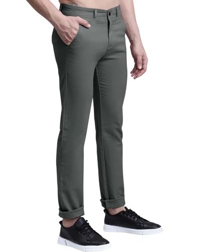 EYEBOGLER Mens Solid Regular Fit Formal Pant Charcoal Grey