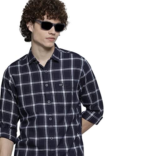 The Indian Garage Co Men’s Checkered Slim Fit Shirt (1121-SH125-21_Navy M)