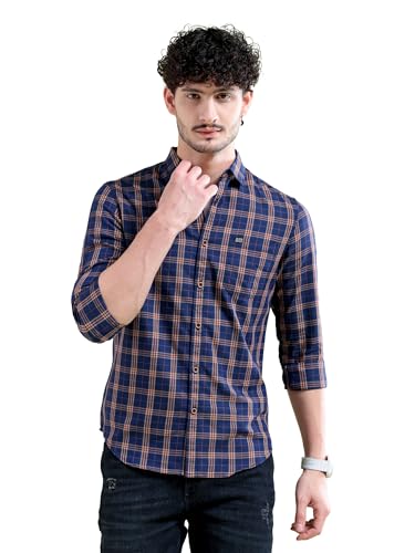 The Indian Garage Co Men’s Slim Fit Shirt (0519-SH02-14-Red/Red/Olive L)