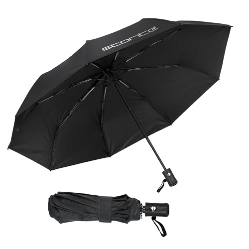 Storite Portable Auto Travel Umbrella – Umbrellas for Rain Windproof, Strong 3 fold Umbrella for Wind, Auto Open/Close Push Button Umbrella for Men & Women – 21 inch