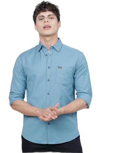 The Indian Garage Co Men’s Slim Fit Shirt (0321-SHLN88-03_Teal Blue M)