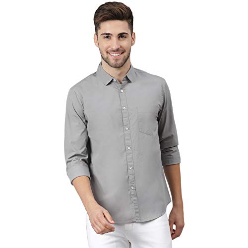 Dennis Lingo Men’s Solid Slate Grey Slim Fit Cotton Casual Shirt (C301_Slate_M)